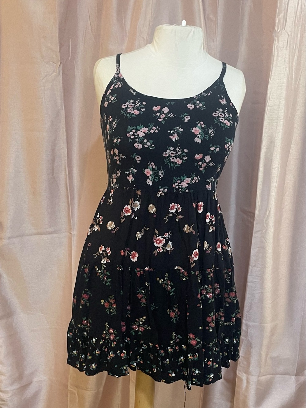 Black Floral Spaghetti-Strap Mini Dress - Pink & Green Accents
